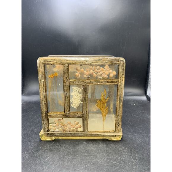 Vintage Lucite /Acrylic Napkin Holder With Encased Flowers And Seeds - Picture 1 of 7